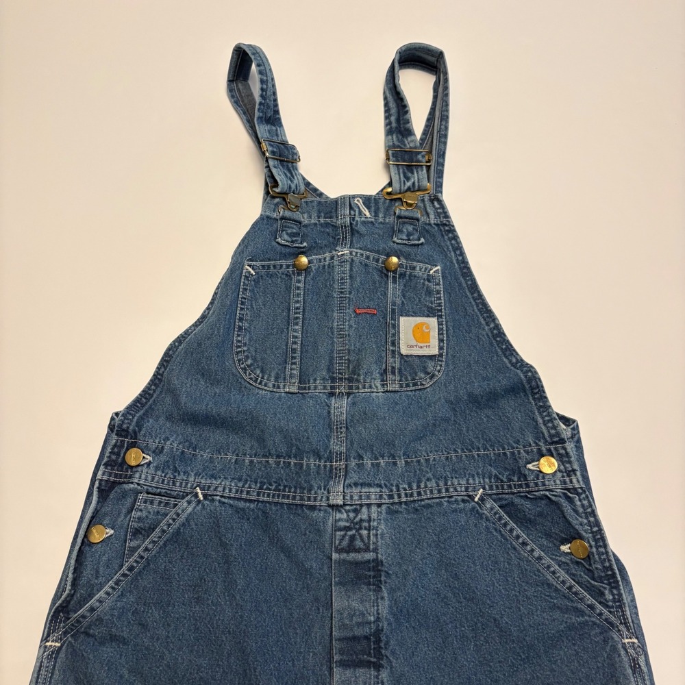 Carhartt Denim Overalls Mens 34x32 Blue R07DST Vintage Made in USA Workwear